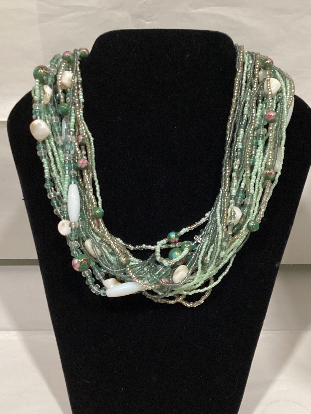 Layered Glass Mint Green Beaded Multi-Strand Necklace